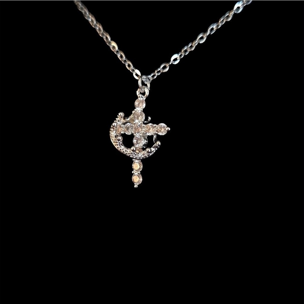 Tewiky‎ Crown with Cross Pendant Necklace 18"+2"